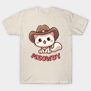 Meowdy Kawaii Cat Wearing a Cowboy Hat T-Shirt